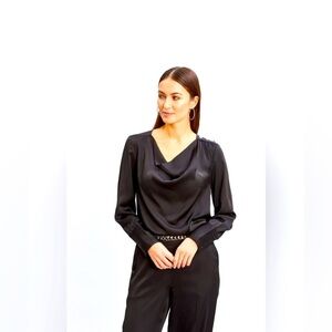 Tahari Cowl Neck Black Satin Blouse- Large